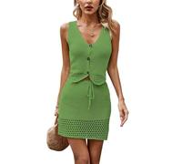 G4ZS5Z0G1 Women's 2 Piece Summer Outfits Knit Sleeveless Tank Tops Bodycon Mini Skirt Sets Casual Dress Khaki(Green,L)