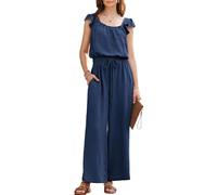 G4ZS5Z0G1 Women's Sleeveless Wide Leg Jumpsuits Casual One Piece Rompers(Navy Blue,M)