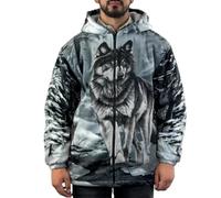 G5 APPAREL Adults Unisex Animal Print Sherpa Fleece Jacket - Wolf Dog Hooded Zip Coat