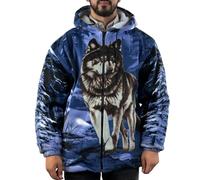 G5 APPAREL Adults Unisex Animal Print Sherpa Fleece Jacket - Wolf Dog Hooded Zip Coat
