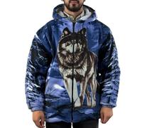 G5 APPAREL Adults Unisex Animal Print Sherpa Fleece Jacket - Wolf Dog Hooded Zip Coat