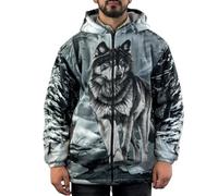 G5 APPAREL Adults Unisex Animal Print Sherpa Fleece Jacket - Wolf Dog Hooded Zip Coat