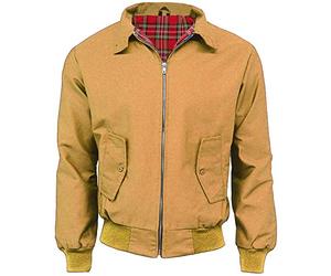 G5 APPAREL Mens Classic Vintage Scooter Harrington Bomber Jacket | Tartan Lined | Biker - Beige