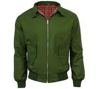 G5 APPAREL Mens Classic Vintage Scooter Harrington Bomber Jacket | Tartan Lined | Biker (L, Olive)