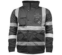 G5 APPAREL Personalised Hi Vis Safety Security Waterproof Padded Workwear Bomber Jacket - Print Your Text/Logo (L, Black)