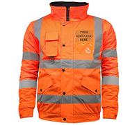 G5 APPAREL Personalised Hi Vis Safety Security Waterproof Padded Workwear Bomber Jacket - Print Your Text/Logo (L, Orange)