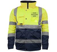 G5 APPAREL Personalised Hi Vis Safety Security Waterproof Padded Workwear Bomber Jacket - Print Your Text/Logo (S, Yellow/Navy)