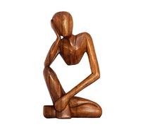G6 Collection 12" Wooden Abstract Thinker Statue, Hand Carved Thinking Man Figurine, Modern Minimalist Sculpture, Handmade Home Decor Accent Gift (Brown)
