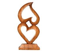G6 Collection 12" Wooden Handmade Abstract Red Heart Sculpture Statue - Two Hearts, One Love - Gift Art Decorative Home Decor Figurine Accent Decoration Artwork Handcarved