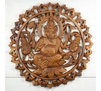 G6 Collection 16" Large Hand Carved Wooden Ganesha Wall Panel - Hindu Elephant God Art, Lotus Floral Mandala