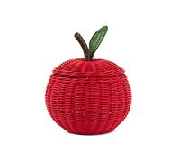 G6 COLLECTION Apple Rattan Storage Basket With Lid Decorative Bin Home Decor Hand Woven Shelf Organizer Cute Handmade Handcrafted Gift Art Decoration Artwork Wicker Apple (Large)
