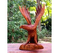 G6 Collection Hand Carved Flying Wooden Eagle Statue Figurine Handmade Sculpture Art Decorative Home Decor Accent Handcrafted Decoration Soaring Eagle (16" Tall)