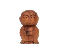 G6 Collection Hand Carved Wooden Buddha Monk Figurine, Smiling Monk Statue Sculpture for Meditation, Rustic Spiritual Home Décor, Brown