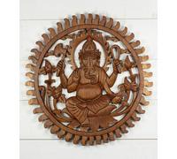 G6 Collection Hand Carved Wooden Ganesha Sunburst Wall Panel - Hindu Elephant God Art, Lotus Floral Mandala