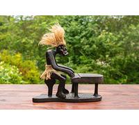 G6 Collection Handmade Wooden Primitive Tribal Funny Statue Sculpture Tiki Bar Handcrafted Unique Gift Home Decor Accent Figurine Decoration Artwork Hand Carved (Playing Piano)