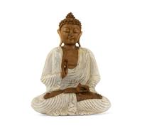 G6 Collection Wooden Serene Meditating Buddha Art Statue Hand Carved Sculpture Home Decor (16" Tall - Whitewashed)
