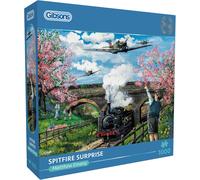 Gibsons Spitfire Surprise 1000 Piece Jigsaw Puzzle for Adults - Nostalgic Aviation & Railway Theme Artwork by Matthew Emeny - Premium Sustainable Puzzle Made in the UK/EU