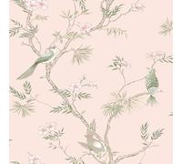 G78493 - Secret Garden Classic Bird Trail Pink Choke, Green Galerie Wallpaper