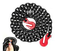 G80 Binder Chain 5/16" x 10 ft w/ G70 Clevis Grab Hooks, 4900 lbs Working Load Limit, Grade 80 Alloy Steel Tie Down Chain for Truck, Trailer, Towing, Logging & Binding Applications (Oiled Black)
