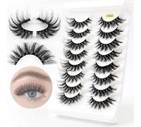 G880-G889 Russian Strip Fake Lashes D Curl(8 Pairs), 3D Effect - Reusable, Fluffy Wispy Natural False Eyelashes, Naturally Thick Eyelashes,G886