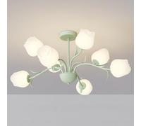 G9 cream wind rose flower chandelier, simple living room main light, modern bedroom small fresh chandelier, dining room light,Green,8 heads