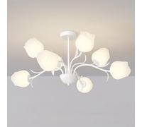 G9 cream wind rose flower chandelier, simple living room main light, modern bedroom small fresh chandelier, dining room light,Cream,8 heads