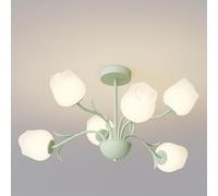 G9 cream wind rose flower chandelier, simple living room main light, modern bedroom small fresh chandelier, dining room light,Green,6 heads