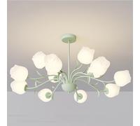 G9 cream wind rose flower chandelier, simple living room main light, modern bedroom small fresh chandelier, dining room light,Green,12 heads