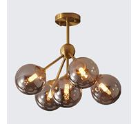 G9 Creative Full Copper Magic Bean Ceiling Light, Artistic Chandelier,Modern Minimalist Lamps,For Bedroom Master Study Dining Room-Copper-colored and smoke-grey glass 5