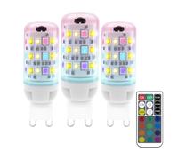 G9 LED Colour Changing Bulbs, 2W G9 RGB Bulb, LED Bulbs Dimmable 12 Color+Warm White 3000K+Cool White 6000K, Energy Saving Remote Control Light Bulb For Home Mood Lighting, Bar, Party Decor, 3-Pack