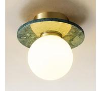 G9 Light Source Ceiling Light Fixture, Hallway Ceiling Light with Copper Base and Marble Lampshade, Modern Simple Style Porch Light Fixtures Semi Flush Moun/White/11.8Inch (Green 7.1Inch)