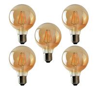 G95 E27 4W Edison Dimmable Led Filament Globe Vintage Amber Light Bulb 2700K Warm White Screw Bulbs (5 Pack)