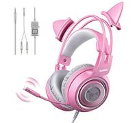 SOMiC G951S Pink Gaming Headset with Mic for Xbox One, PS5, PS4, PC, Removeable Cat Ear Headphone for Girls Women, with 3.5mm Plug/Control Box