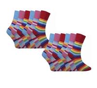 GA COMMUNICATIONS 3,6 & 12 Pairs Of Ladies Non Elastic Loose Top Diabetic Socks, Breathable Plain Rainbow Striped Floral Patterned Multipack Cotton Rich Socks UK Size 4-7 (Rainbow Stripe, 12 Pairs)