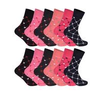 GA COMMUNICATIONS 3,6 & 12 Pairs Of Ladies Non Elastic Loose Top Diabetic Socks, Breathable Plain Rainbow Striped Floral Patterned Multipack Women Cotton Rich Socks UK Size 4-7 (12 Pairs Design J)