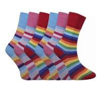 GA COMMUNICATIONS 3,6 & 12 Pairs Of Ladies Non Elastic Loose Top Diabetic Socks, Breathable Plain Rainbow Striped Floral Patterned Multipack Cotton Rich Socks UK Size 4-7 (Rainbow Stripe, 6 Pairs)