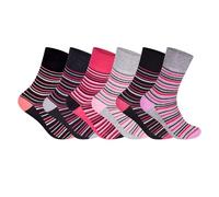 GA COMMUNICATIONS 3,6 & 12 Pairs Of Ladies Non Elastic Loose Top Diabetic Socks, Breathable Plain Rainbow Striped Floral Patterned Multipack Women Cotton Rich Socks UK Size 4-7 (6 Pairs Design F)