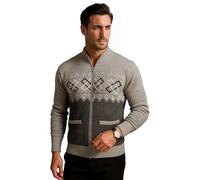 GA COMMUNICATIONS Classic Men’s Cardigan with Pockets - Warm Knitted Grandad Style Button Up Sweater - Argyle Soft Knitwear for Winter, Autumn & Everyday Casual Wear[Light Grey,L]