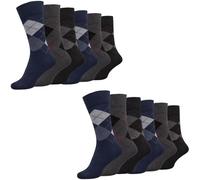 GA COMMUNICATIONS Diabetic Socks For Men, Breathable Soft Grip Comfortable Loose Top Non Elastic Socks, Patterned Rich Cotton Plain Heel & Toe Sock Everyday Casual Wear Size Uk 6-11 (Argyle, 12 Pairs)