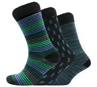GA COMMUNICATIONS Diabetic Socks For Men, Breathable Soft Grip Comfortable Loose Top Non Elastic Socks, Patterned Rich Cotton Plain Heel & Toe Sock Everyday Casual Wear (Green Blue Stripes, 3 Pairs)