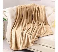 GA COMMUNICATIONS®Fleece Throw Blanket Tan - Versatile Soft Warm Double Size Blanket Fluffy Throws for Bed, Cozy Solid Flannel Blanket for Sofa Couch, 150x200cm Tan