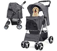 GA COMMUNICATIONS Foldable Pet Stroller with Cover for Small Dog, Dogs Pram with Storage Basket Cup Holder, Cats Dogs Pushchair, Pet Pram for Small Medium Dogs, Cat Dog Puppies Buggy Dark Blue