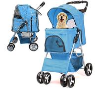 GA COMMUNICATIONS Foldable Pet Stroller with Cover for Small Dog, Dogs Pram with Storage Basket Cup Holder, Cats Dogs Pushchair, Pet Pram for Small Medium Dogs, Cat Dog Puppies Buggy Blue