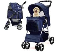 GA COMMUNICATIONS Foldable Pet Stroller with Cover for Small Dog, Dogs Pram with Storage Basket Cup Holder, Cats Dogs Pushchair, Pet Pram for Small Medium Dogs, Cat Dog Puppies Buggy Dark Blue