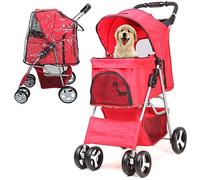 GA COMMUNICATIONS Foldable Pet Stroller with Cover for Small Dog, Dogs Pram with Storage Basket Cup Holder, Cats Dogs Pushchair, Pet Pram for Small Medium Dogs, Cat Dog Puppies Buggy Red