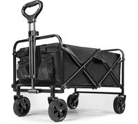 GA COMMUNICATIONS Folding Camping Trolley Cart On Wheels, Heavy Duty 180LBS Large Capacity, Festival Folding Wagon Camping Cart With Adjustable Handle Drink Holders For Beach Garden Shopping (Black-)