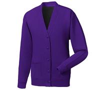 GA COMMUNICATIONS Girls Boys School Uniform Cardigan Toddler Front Button Fastening Hand Pocket Kids Jumper Winter Classic V-Neck Ribbed Cuffs Age 2-14[Purple,3-4 Year]