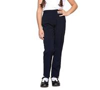 GA COMMUNICATIONS Girls School Uniform Trousers, Back to School Slim Fit Trouser, Kids Uniform Pants Half Elasticated Waist Pull Up Bottoms [Navy, 7-8]