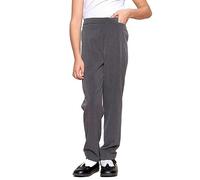 GA COMMUNICATIONS Girls School Uniform Trousers, Back to School Slim Fit Trouser, Kids Uniform Pants Half Elasticated Waist Pull Up Bottoms [Grey, 13-14]