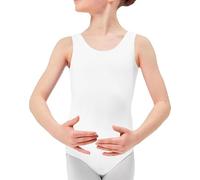 GA COMMUNICATIONS Gymnastic Leotard For Girls Cotton, Stretchy Sleeveless Kids School PE Ballet Dance Gymnastic Dancewear Bodysuit Age 3-13 Years (White, 5-6 Years)